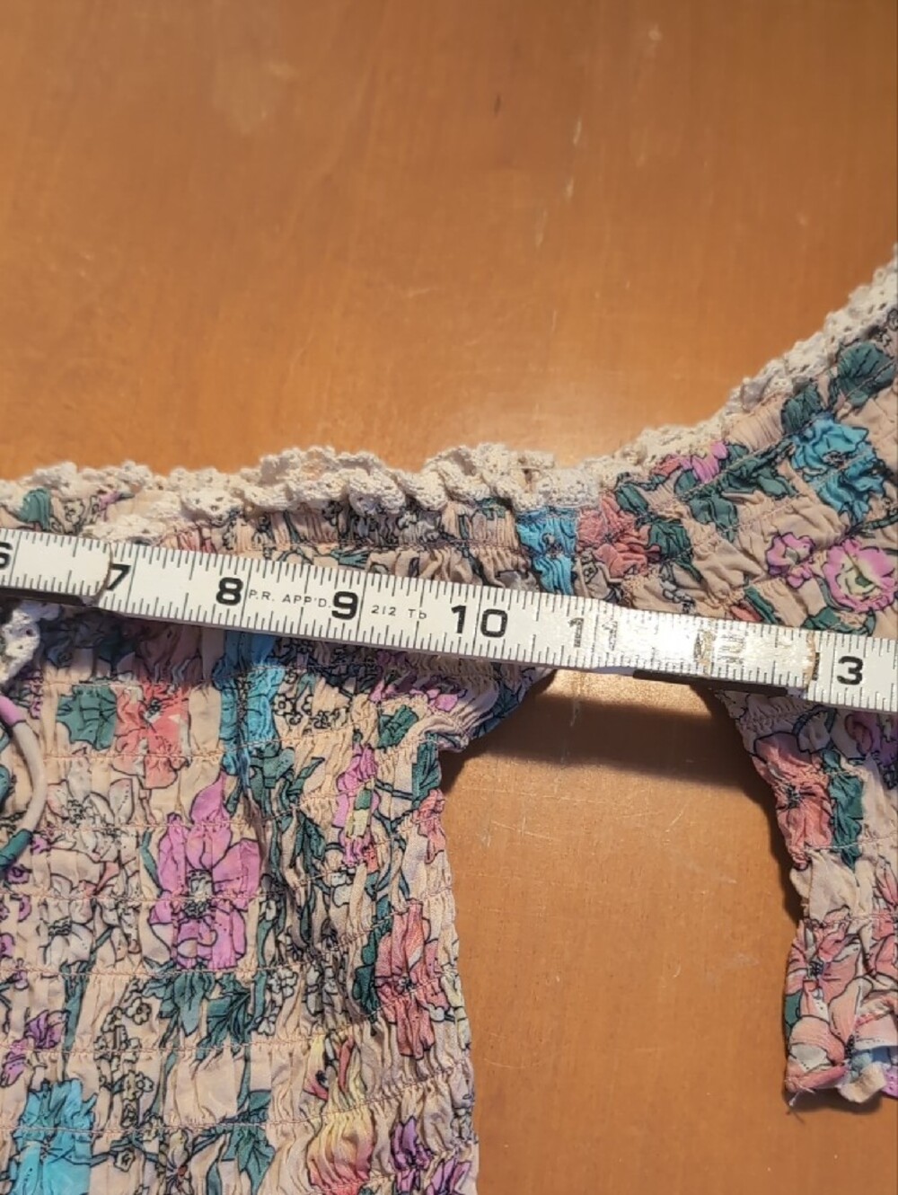 Spell Sayulita Cream Floral Smocked Off-Shoulder Top with Teal & Mauve Flowers - Picture 7 of 9